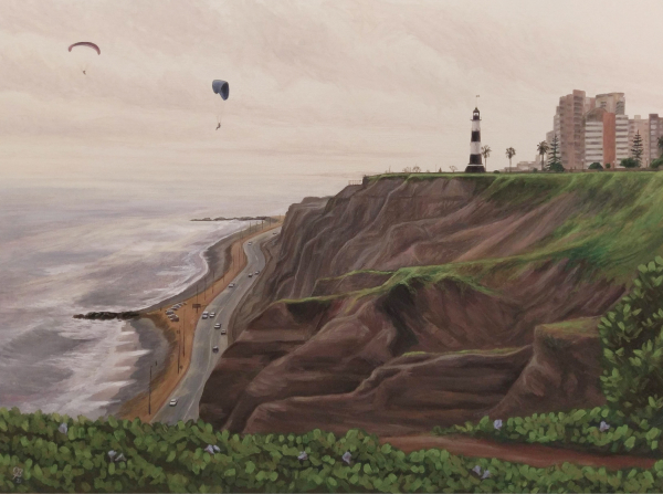 Painting of lighthouse in Mira Flores, Peru